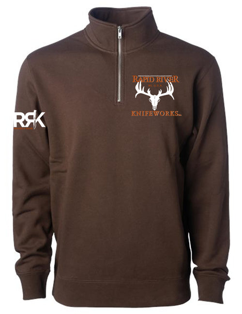 RRK  Skull Logo Quarter Zip Brown Sweatshirt